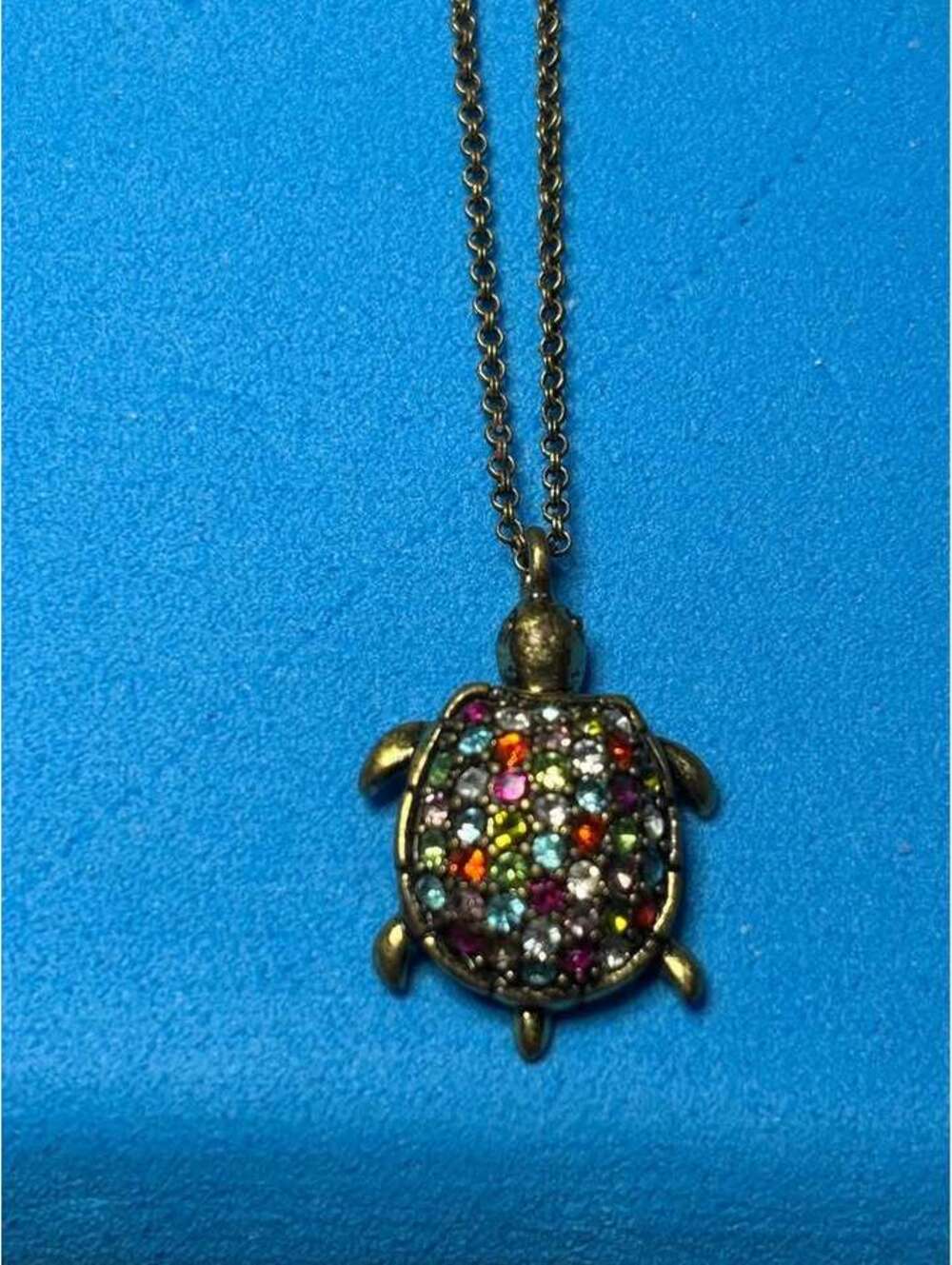Fossil Multi-Color Rhinestone Turtle Necklace